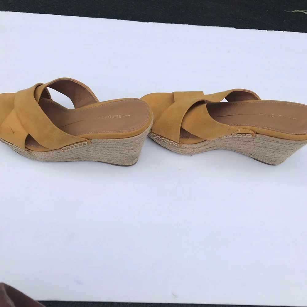Golden Yellow Suede Slide Rope Wedge Espadrilles by Report in size 9